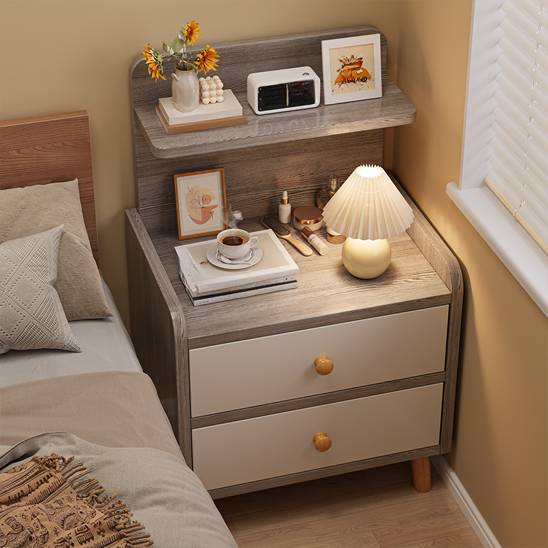 Art Deco Open Nightstand with 2 Shelves and Composite Wood Countertop