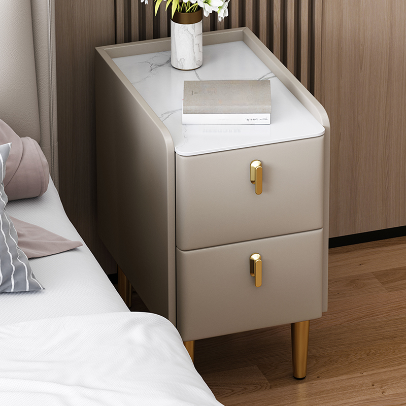 Art Deco 2 Tiers Nightstand With Drawer Organization and Stone Countertop