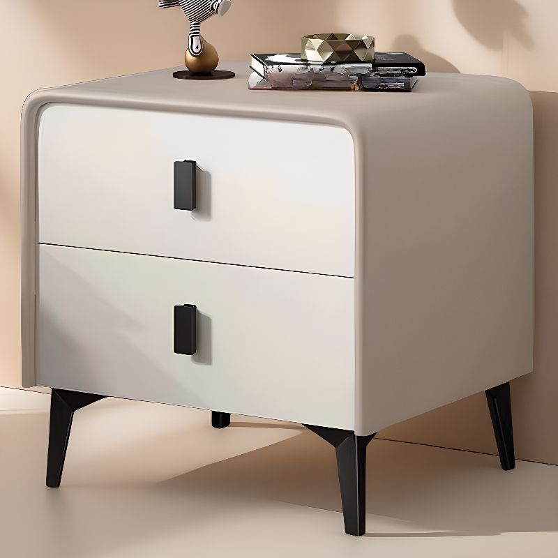 Art Deco 2 Tiers Nightstand With Drawer Storage and Leatherette Countertop