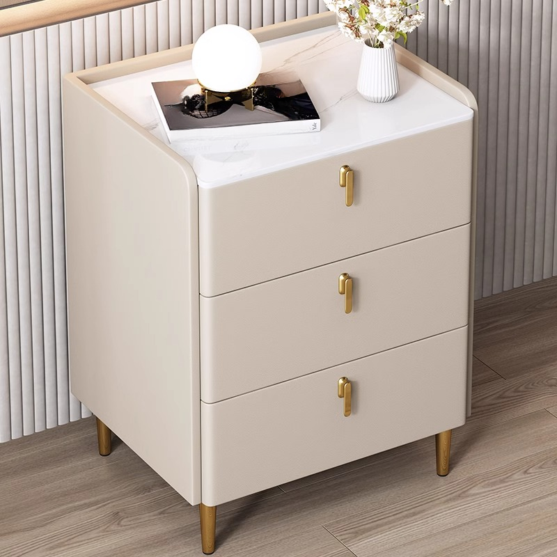 Art Deco 3 Tiers Nightstand With Drawer Organization Featuring Stone Countertop