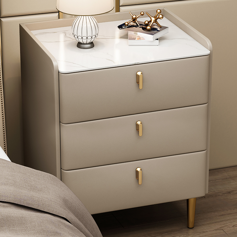 Art Deco 3 Tiers Nightstand With Drawer Storage and Stone Countertop