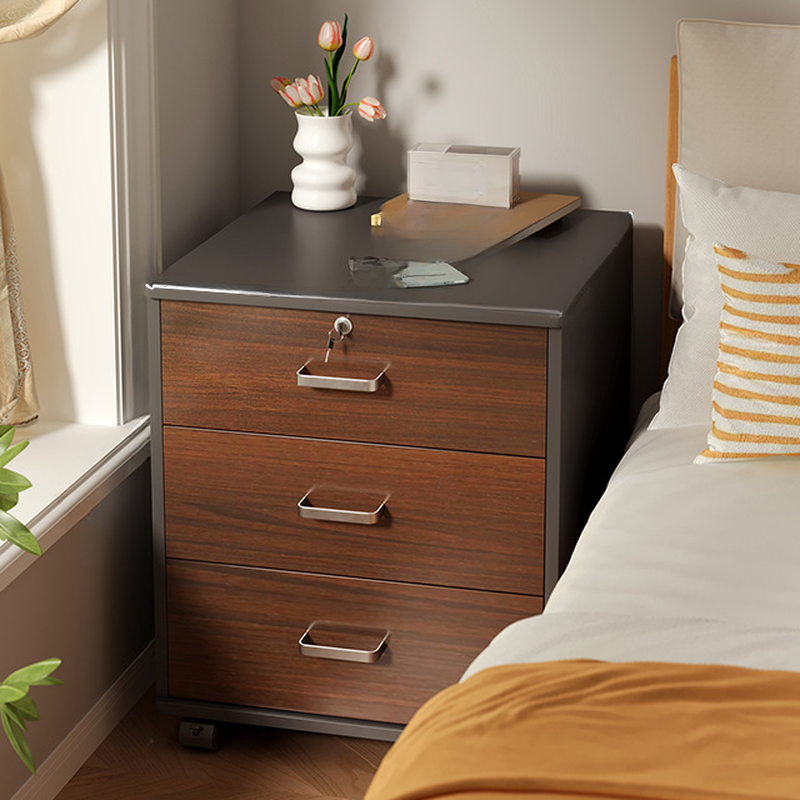 Art Deco Rolling Bedside Cabinet Nightstand with 1 Cabinet, Left Orientation, and Composite Wood Countertop