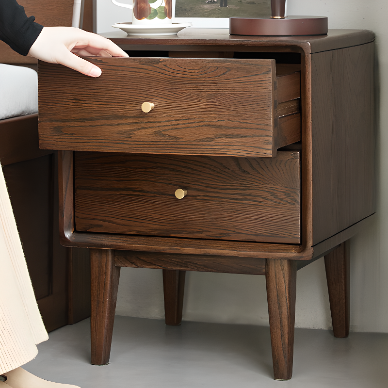 Art Deco 2 Tiers Nightstand With Drawer Storage and Oak Countertop