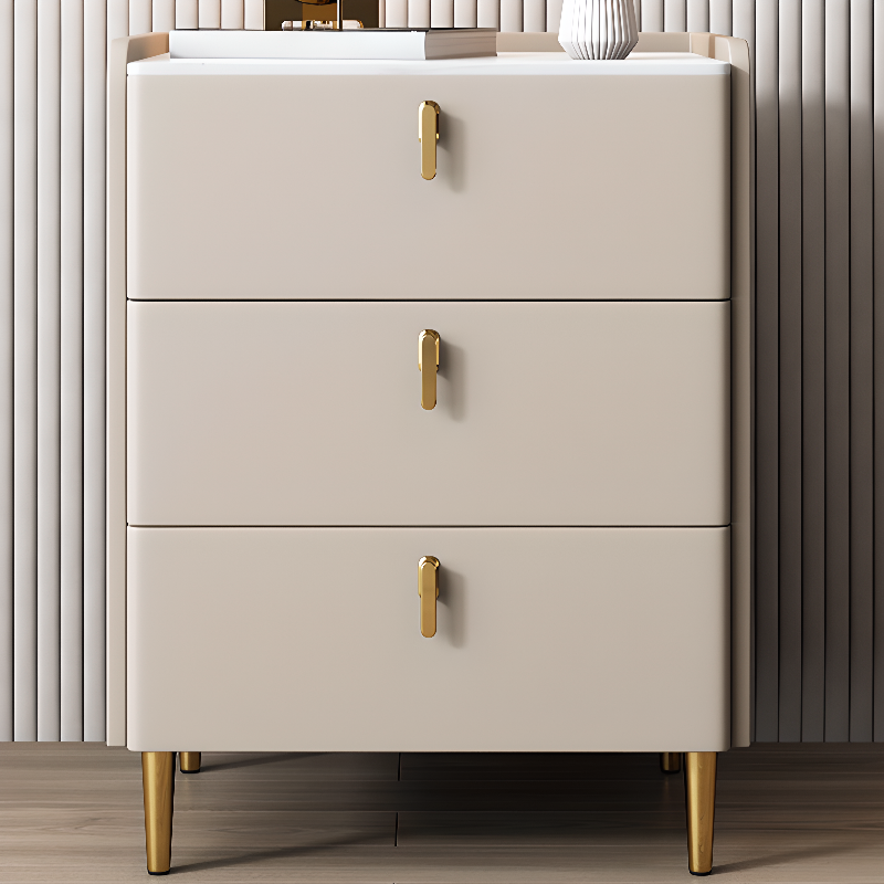 Art Deco 3 Tiers Nightstand With Drawer Storage with Stone Countertop