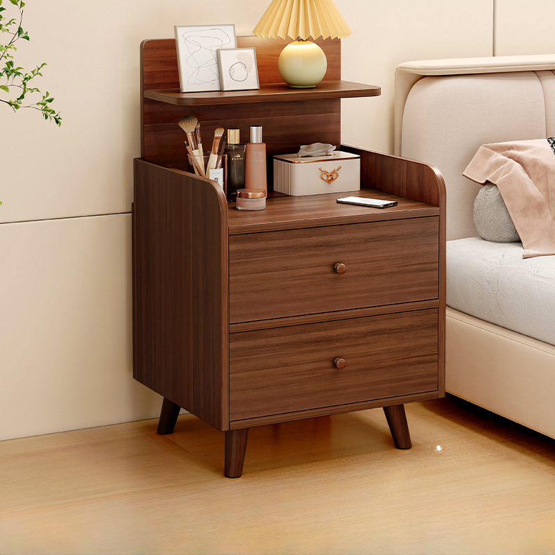 Art Deco Open Nightstand with 2 Shelves and Burl Wood Countertop