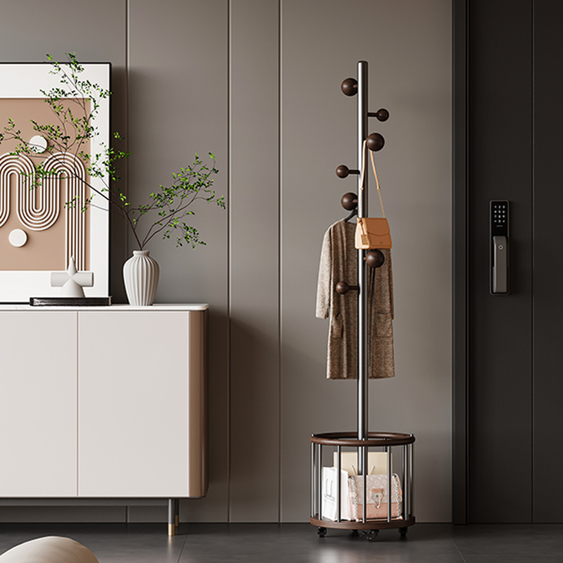 Sepia Modish Free Standing Hall Rack with 1 Shelf, Alloy Frame, Unenclosed Storage, and Wood Hook