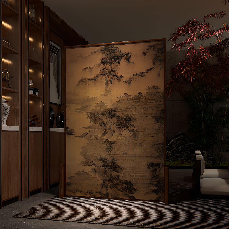 Auburn Indoor Opaque Single Panel Room Divider with Pine Wood Frame and Double Sided Print