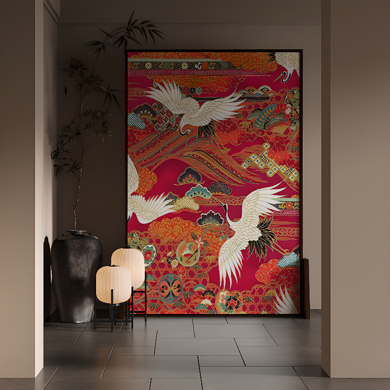 Room Divider in Vermilion for Indoor Use with Opaque Light Filtration, Single Panel Pine Wood Frame, and Double Sided Print