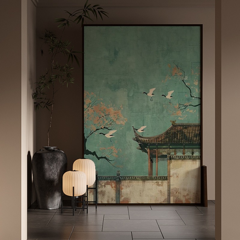 Room Divider in Auburn for Indoor Use with Opaque Light Filtration, Single Panel Pine Wood Frame, and Double Sided Print