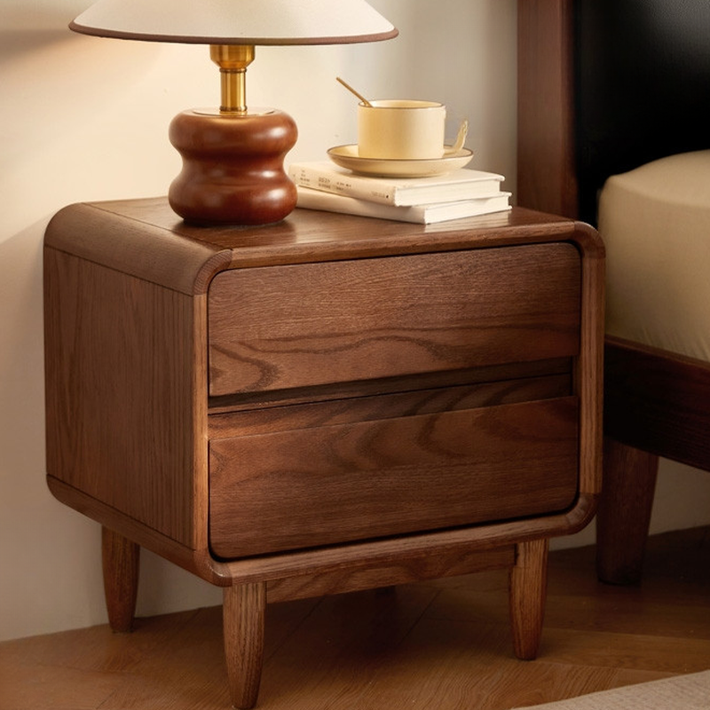 Organic Modern 2 Tiers Nightstand With Drawer Organization and Oak Countertop