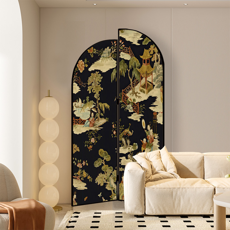 Modern Room Divider for Indoor Use with Opaque Light Filtration, Foldable Wood Frame, 2 Panels, and Double Sided Print