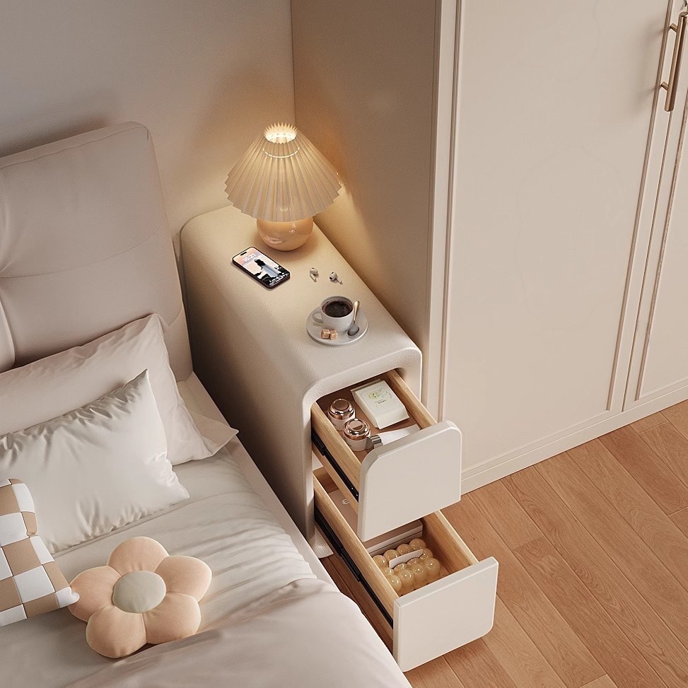 Organic Modern 2 Tiers Nightstand With Drawer Organization featuring Pleather Countertop