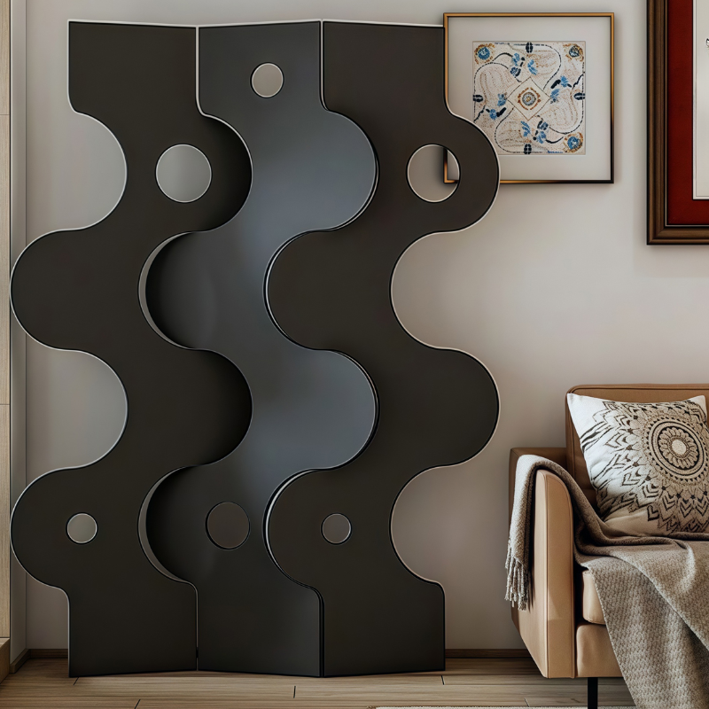 Room Divider in Ink Modern Indoor Opaque Foldable Natural Wood