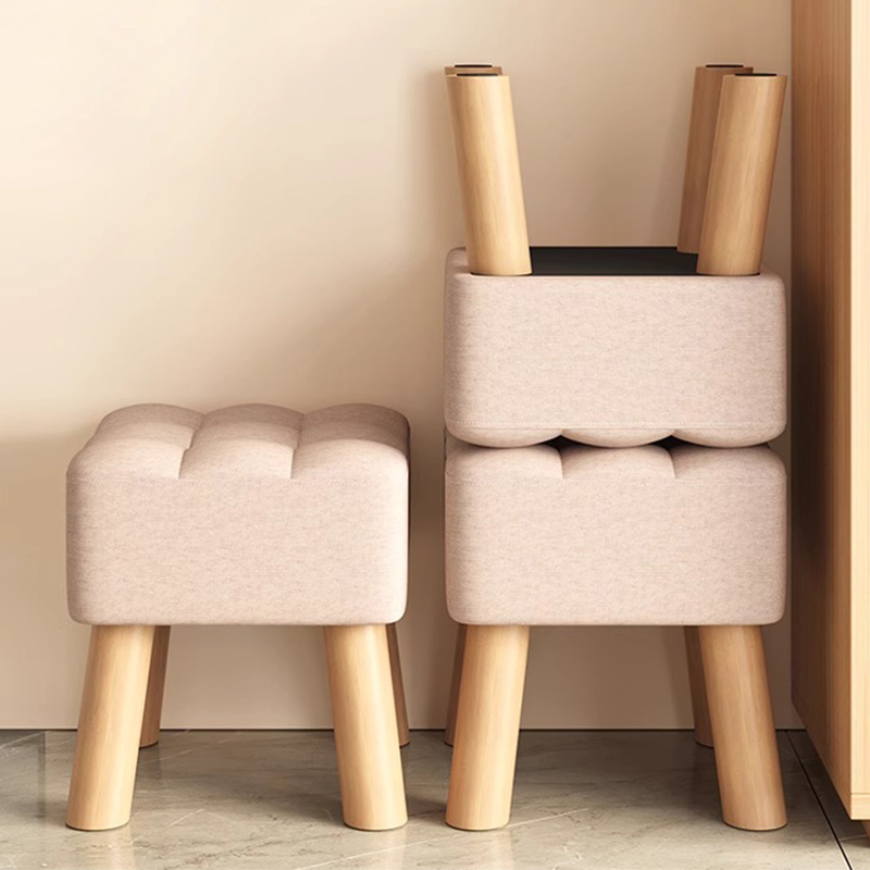 Azure/Light Green Simple Square Solid Colour Standard Ottoman with Natural Wood Frame