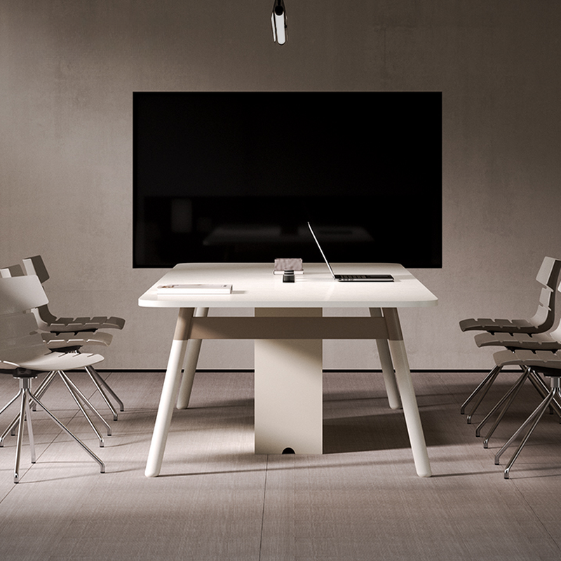 White Modern Simple Style Rectangle Conference Table for Seats 12+ with Engineered Wood Tabletop