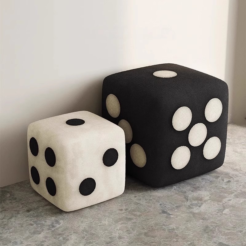 Simple Square Solid Colour Standard Ottoman/Cube Ottoman with Sherpa Upholstery in Midnight Black/Chalk