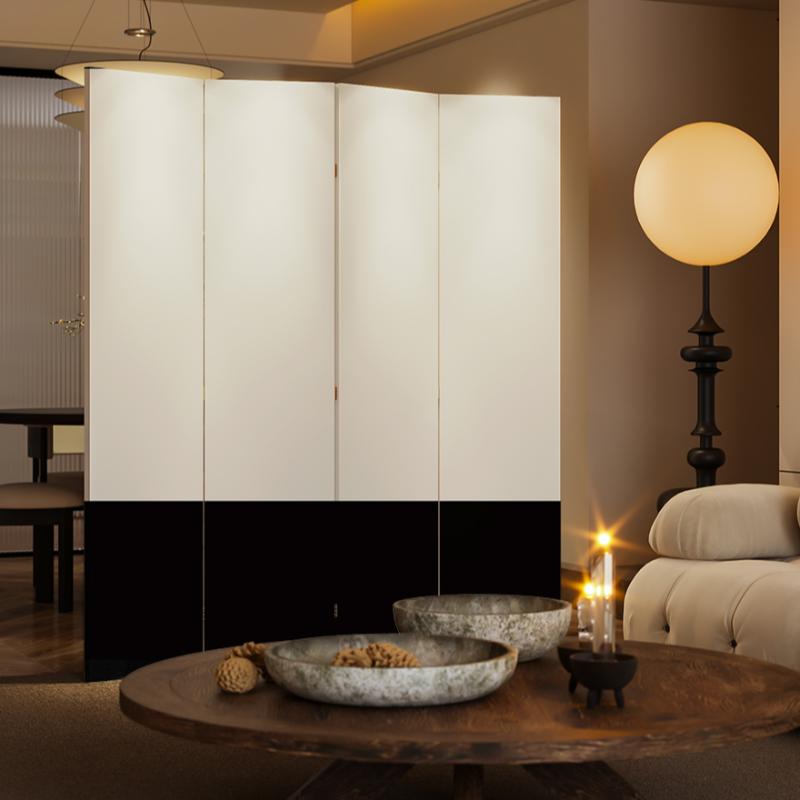 White Modern Indoor Opaque Fold Away Temporary Wall with Wood Frame and 4 Panels