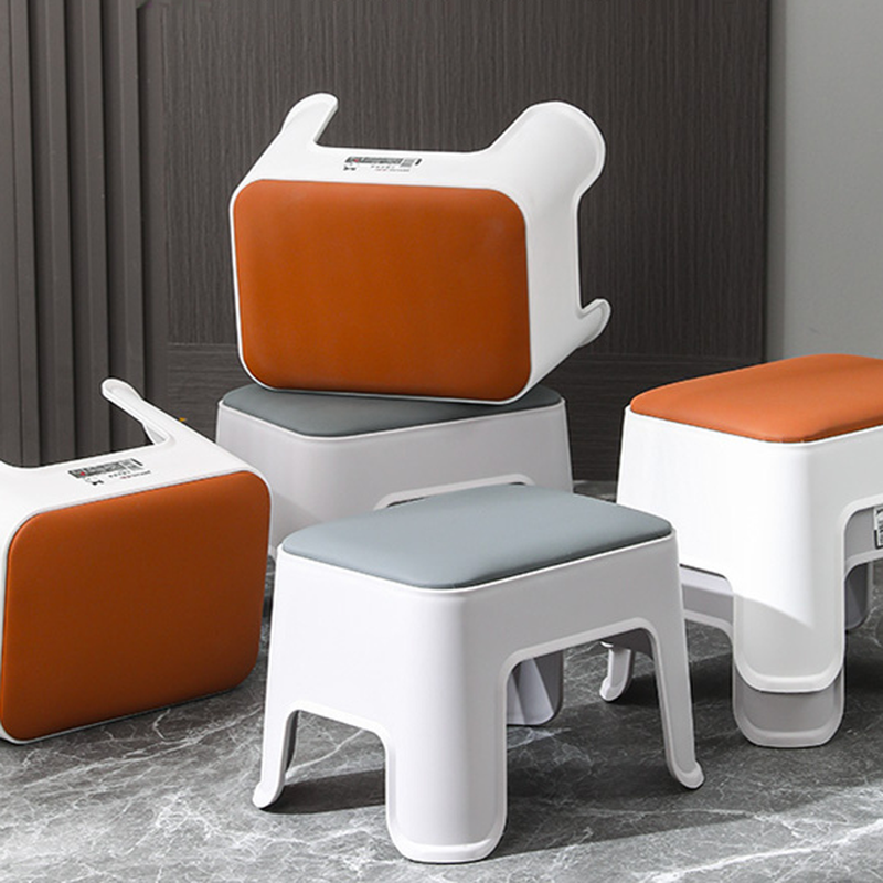 Beige Simple Rectangle Solid Colour Standard Ottoman with Plastic Frame