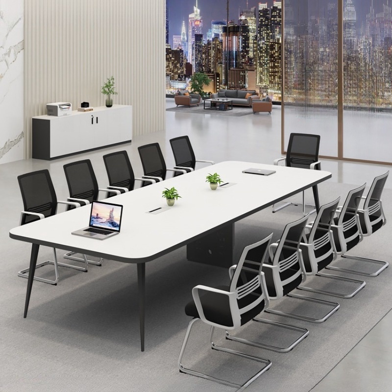White Modern Simple Style Rectangle Conference Table for Seats 12+ with Engineered Wood Top