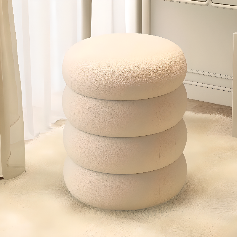 Simple Orbicular Solid Colour Pouf with Sherpa Upholstery in Light Gray/Magenta/Cream