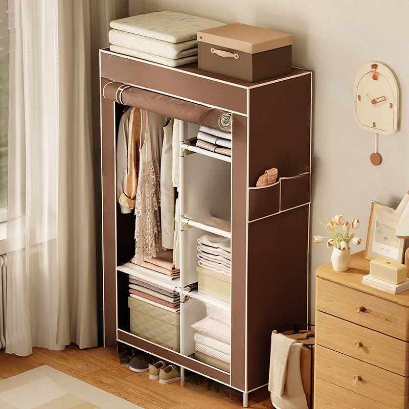 Modern Alloy Standalone Cabinet Armoire with Interior Shelves and Clothing Rod