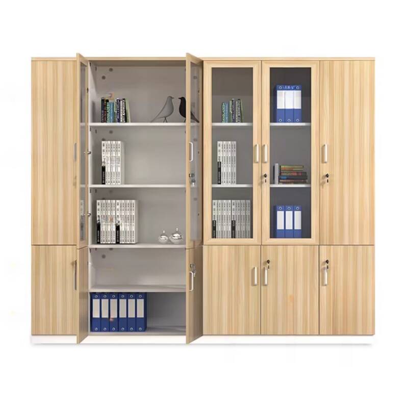 Natural Finish Manufactured Wood Storage Cabinet with Moisture-proof Shelves, Cupboard, Locking Door, and 2-Wide/4-Wide/3-Wide Compartments