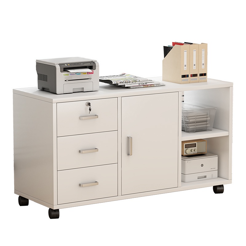 Manufactured Wood Base Cabinet with Moisture-proof Wheels, Shelving, Drawers, 1 Door, and 3-Wide/2-Wide Compartments