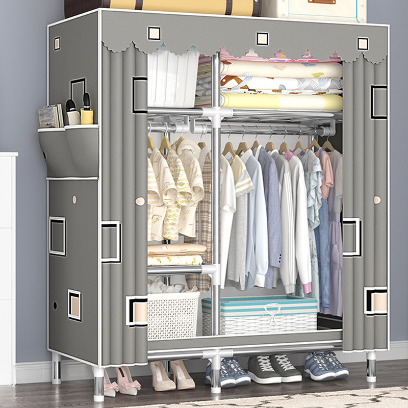 Modern Steel Standalone Cabinet Armoire with Interior Shelves and Clothing Rod