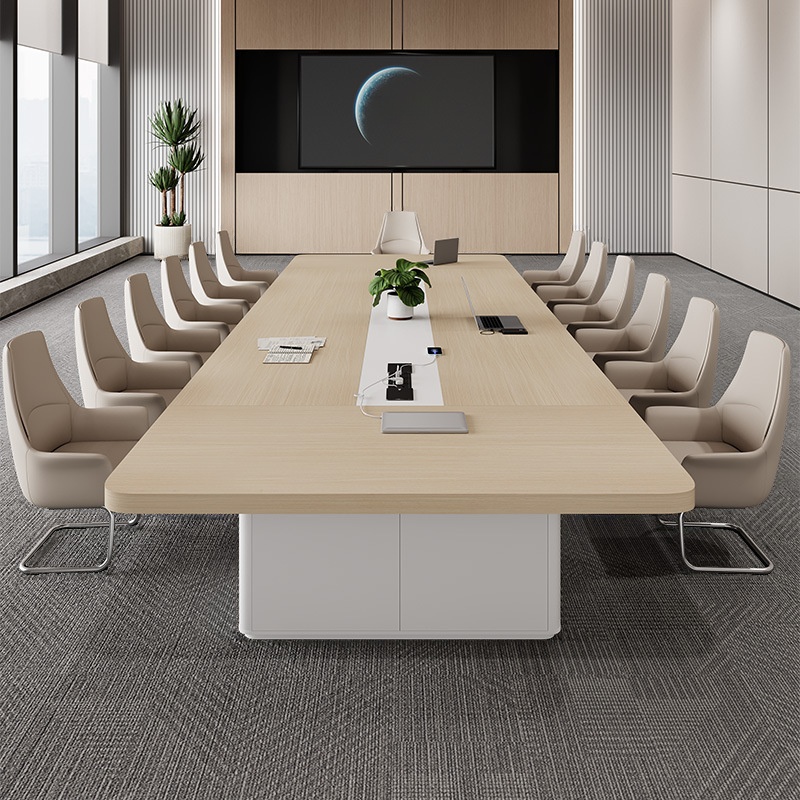 Natural Colour Minimalist Office Conference Table with Rectangular Shape for Seats 12+/10 People/Seats 8, Featuring MDF Top