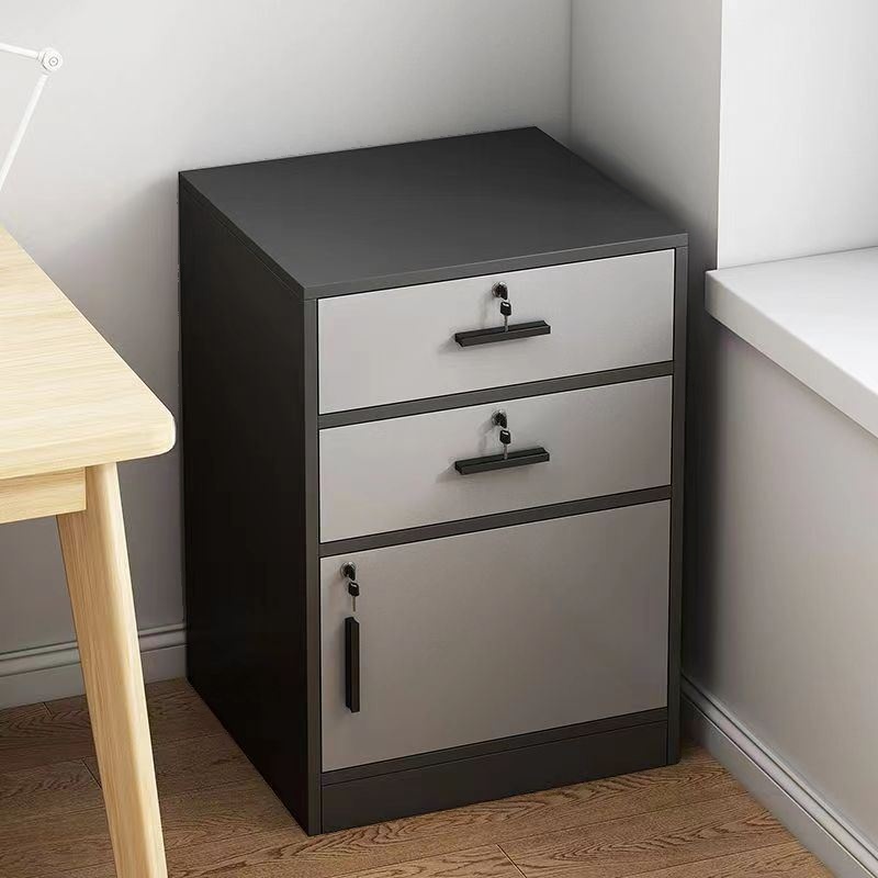 Modish Manufactured Wood Base Cabinet with Shelves, Drawers, Locking Door, and 1-Wide Compartments