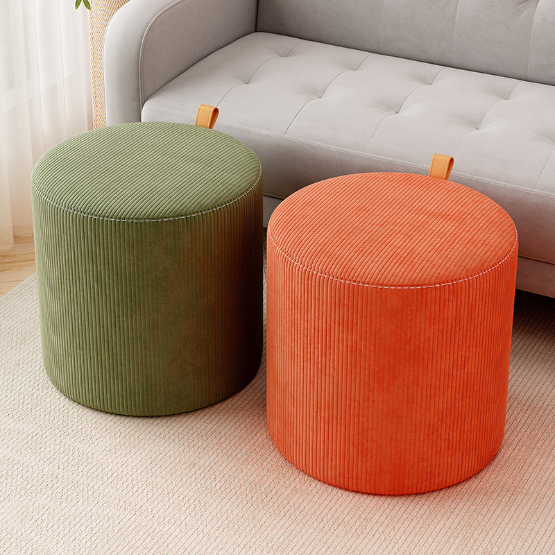 Simple Orbicular Solid Colour Standard Ottoman in Dove Grey/Lemon Colour/Apricot Colour with Timber Frame