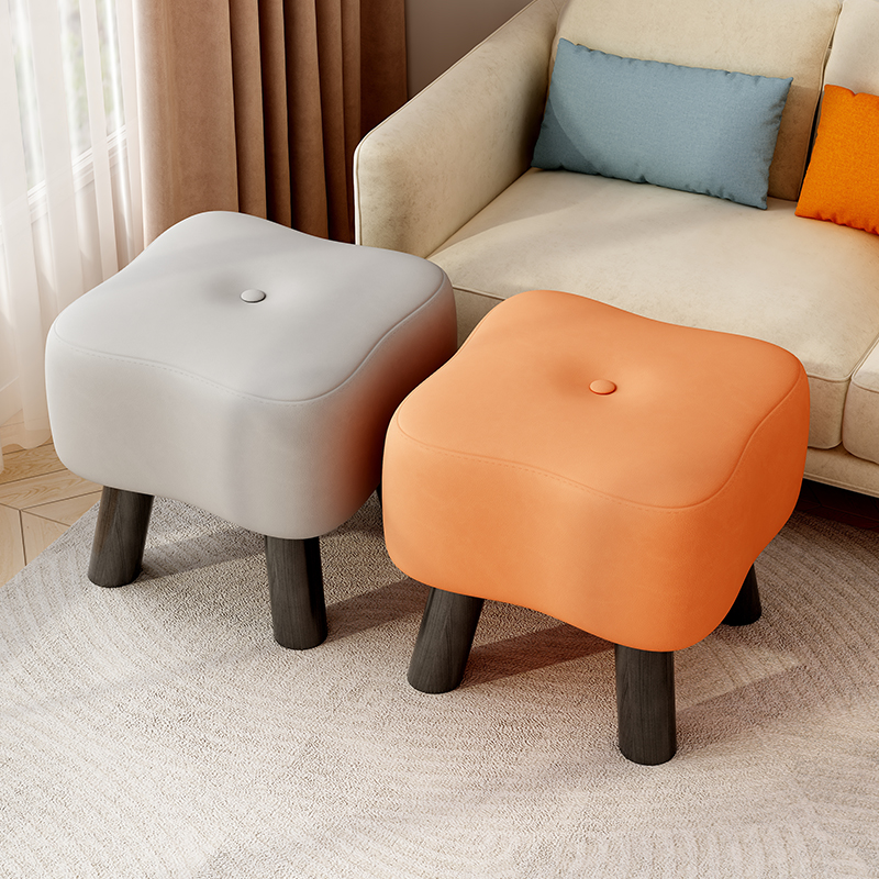 Dove Grey/Brown/Olive Green Simple Unique Solid Colour Standard Ottoman in Synthetic Leather with Button-tufted Design