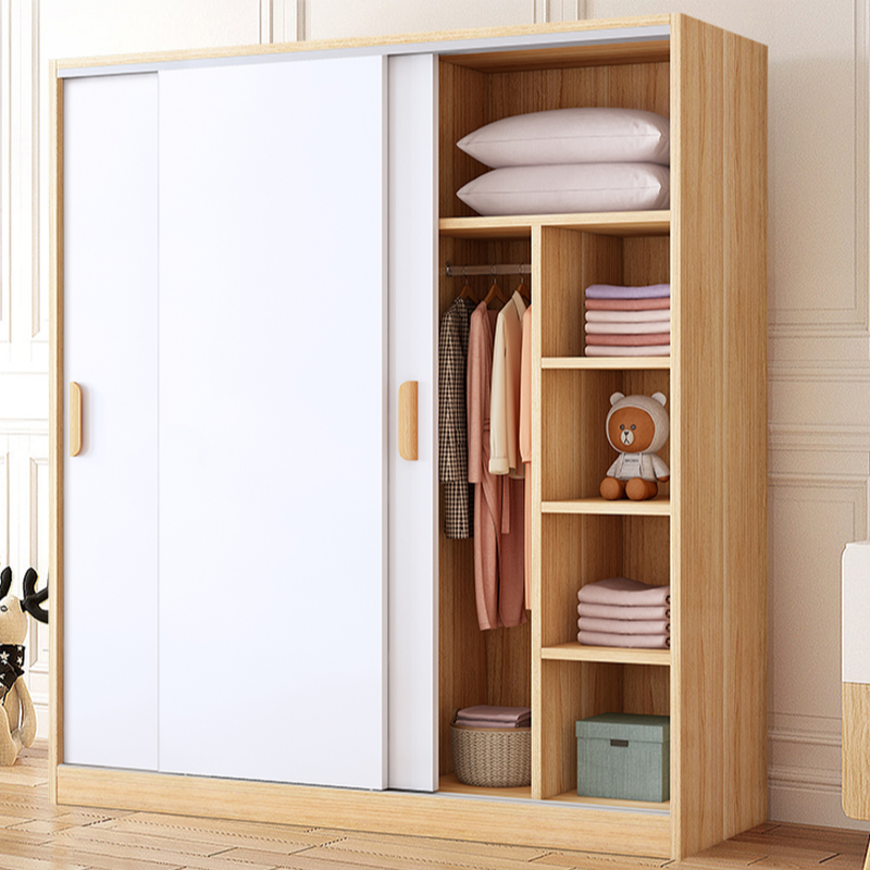 Modern Composite Wood Wardrobe Closet with Interior Shelves and Clothing Rod