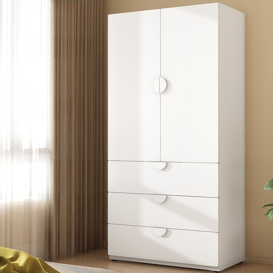 Modern Steel Cabinet Armoire with Adaptable Shelf, Soft Close Drawer, Soft Close Door, and Clothing Rod