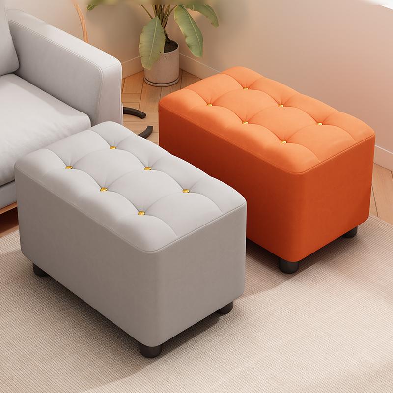Light Gray/Brown/Olive Green Simple Rectangle Solid Colour Footstool in Synthetic Leather with Button-tufted Design
