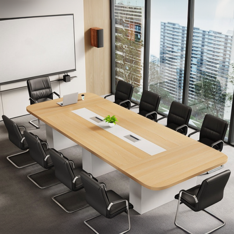 Wood Grain Modern Simple Style Conference Table, Rectangle Top, Seats 12+, Engineered Wood