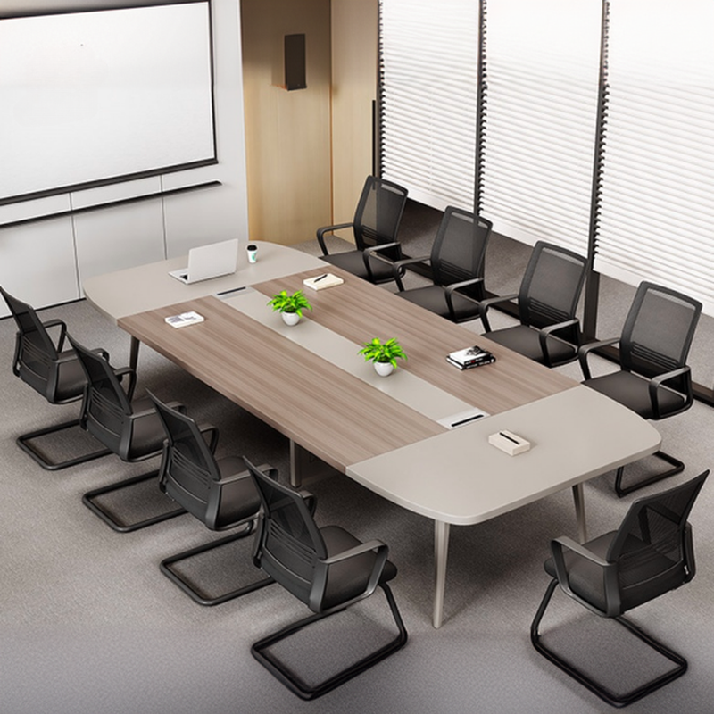 Light Natural Brown Minimalist Office Conference Table with Live Edge Shape for Seats 12+/10 People/6-person Seat, Featuring MDF Top