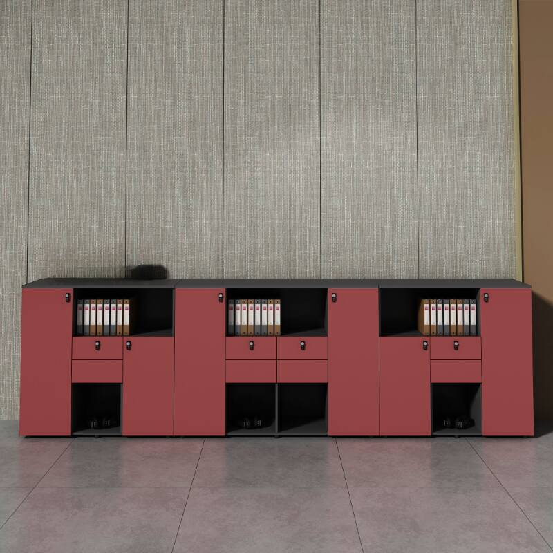 Art Deco Manufactured Wood Base Cabinet with Shelving, Drawers, Locking Door, and 3-Wide/5-Wide or More/4-Wide Compartments