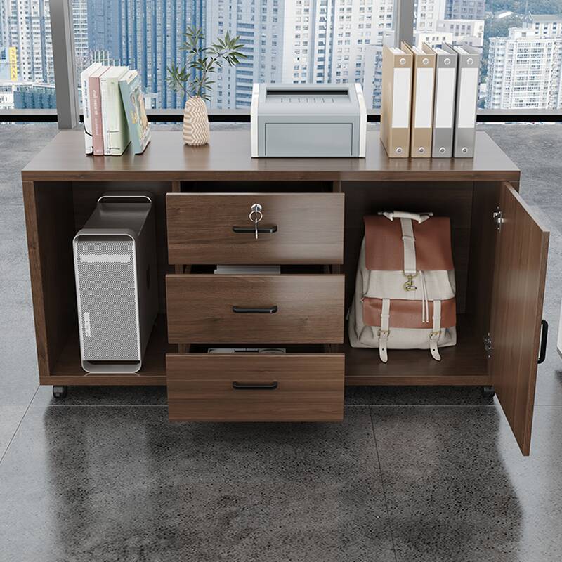 Manufactured Wood Moisture-proof Base Cabinet with Wheels, Drawers, Locking Door, and 3-Wide Compartments