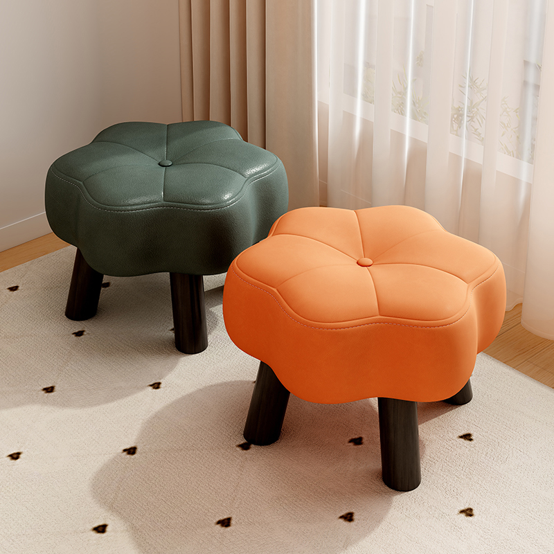 Brown/Light Green/Beige Simple Unique Solid Colour Footstool with Synthetic Leather Upholstery and Button-tufted Finish