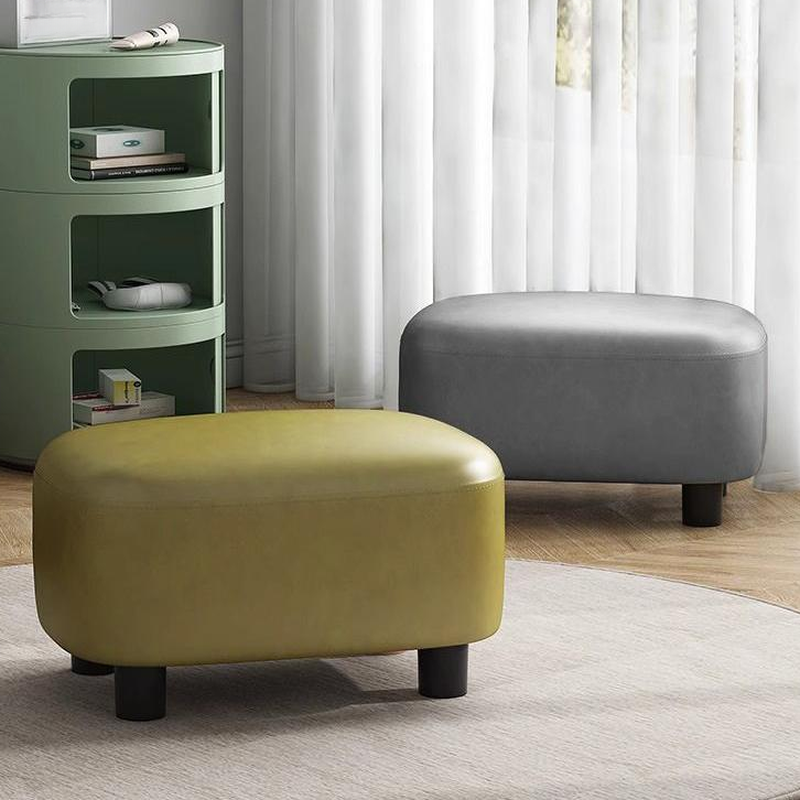 Simple Rectangle Solid Colour Footstool in Synthetic Leather with Midnight Black/Jade Green/Apricot Colour
