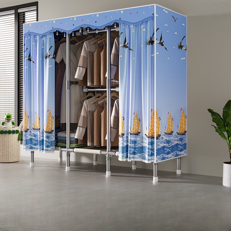 Azure Modern Steel Wardrobe Closet with Interior Shelves and Clothing Rod