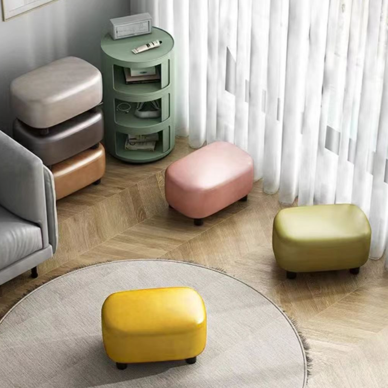 Simple Rectangular Solid Colour Footstool in Synthetic Leather