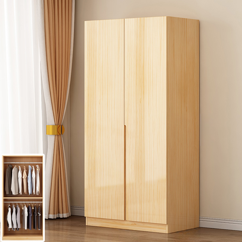 Wood Grain Modern Natural Wood Wardrobe Closet with Soft Close Drawer, Interior Shelves, and Clothing Rod