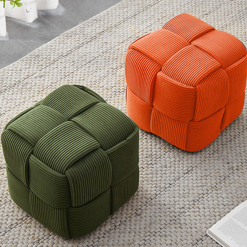 Minimalist Square Solid Colour Cube Ottoman in Corduroy with Dove Grey/Sage/Apricot Colour Upholstery