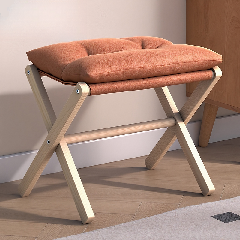 Simple Rectangular Solid Colour Standard Ottoman with Natural Wood Frame