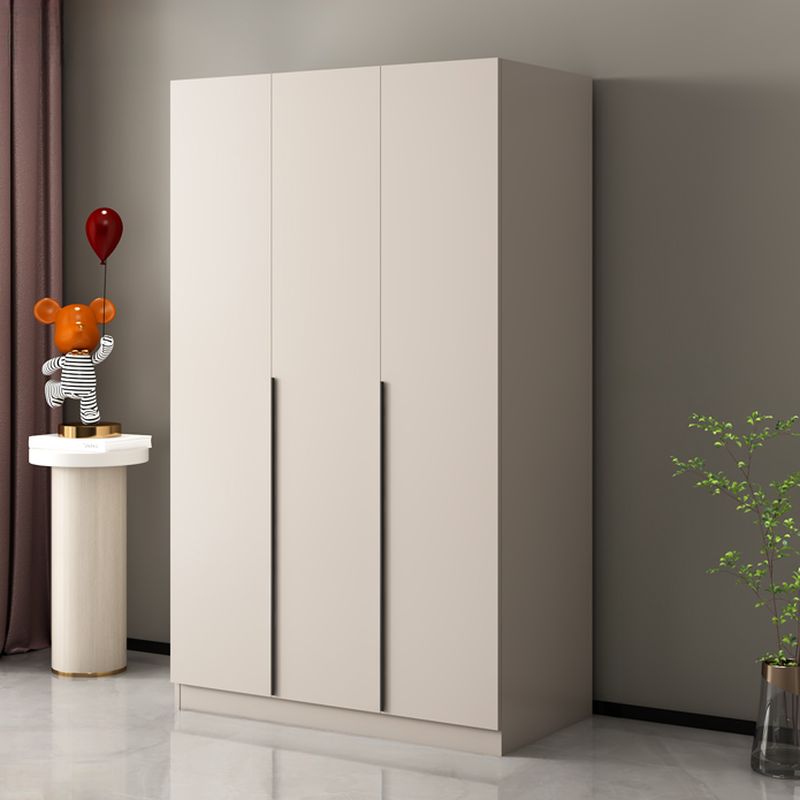 Beige Modern Laminate Wardrobe Closet with Soft Close Door, Interior Shelves, and Clothing Rod