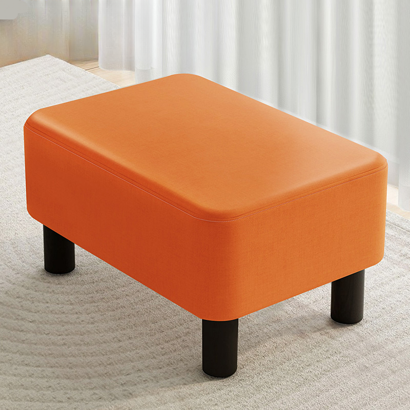 Minimalist Rectangular Solid Colour Footstool with Synthetic Leather Upholstery