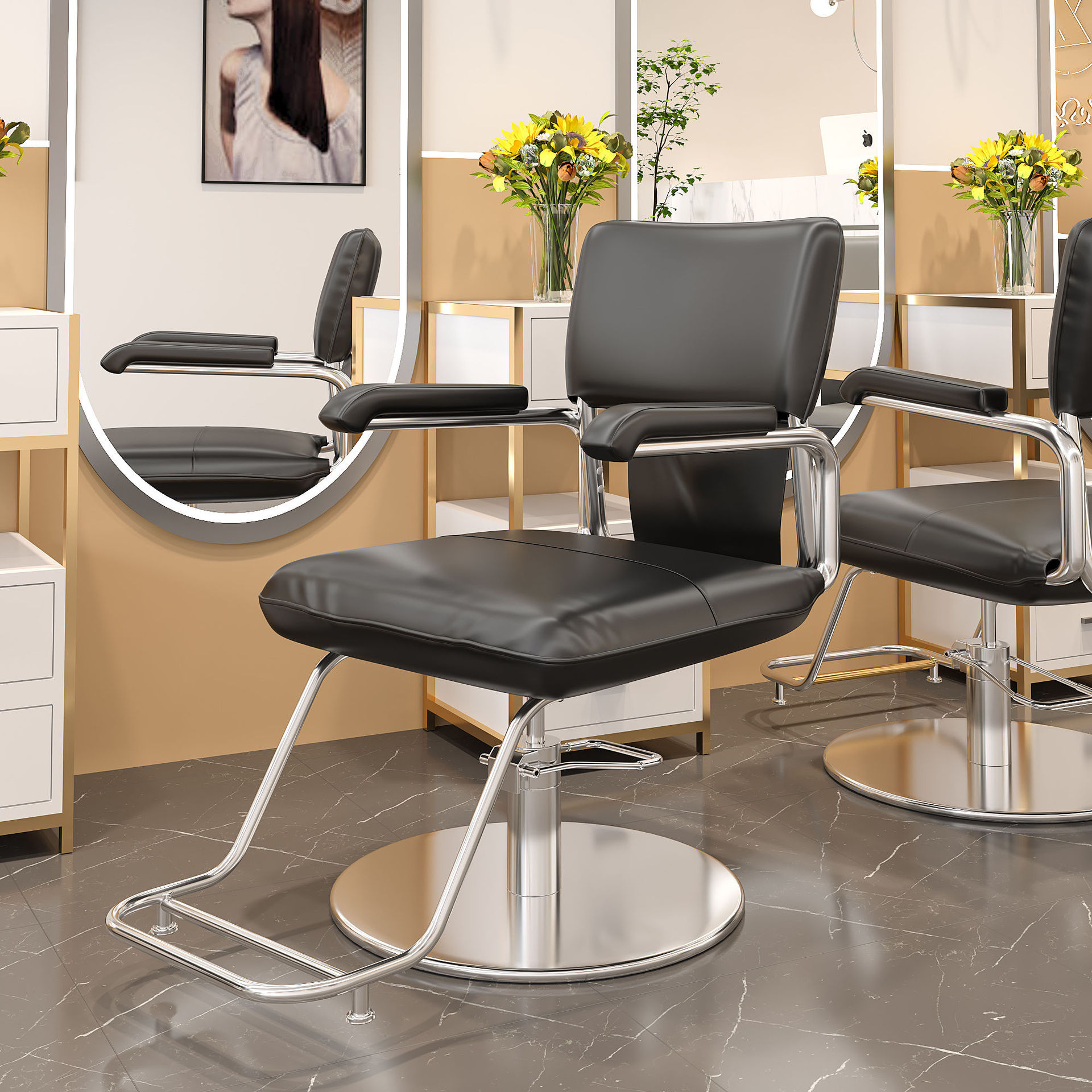 Ergonomic L-Shape Solid Colour Styling Chair with Stainless Alloy/Stainless Steel Frame and Adjustable Footrest