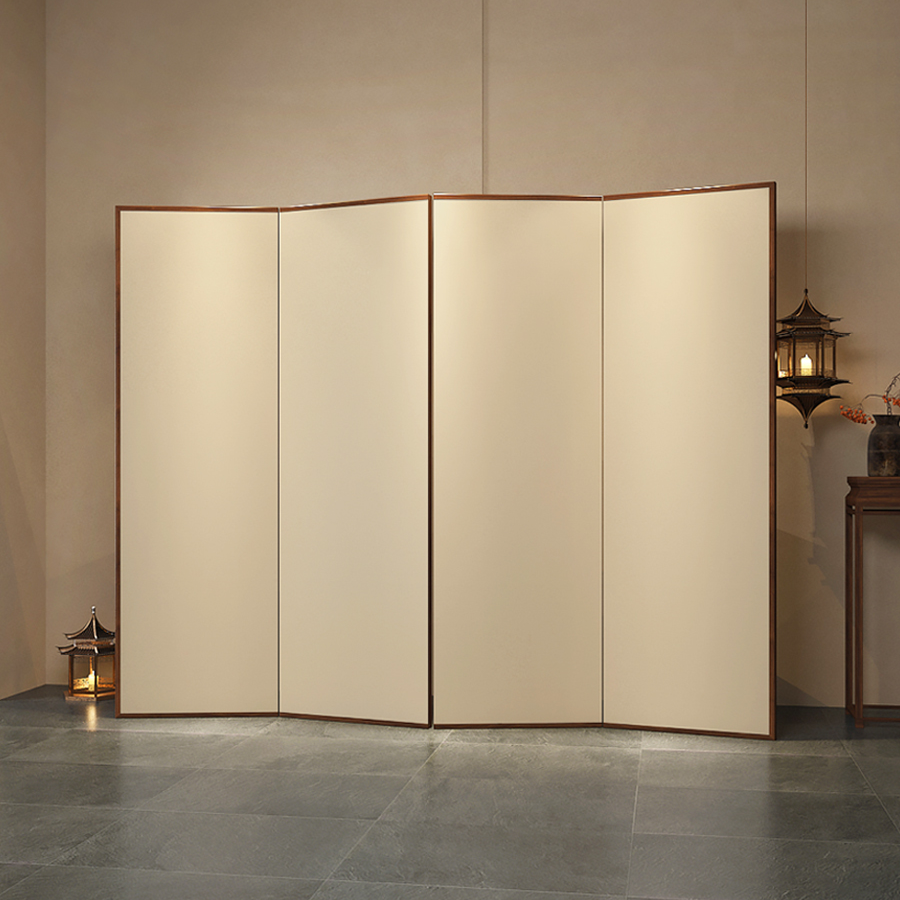 Casual Detached Fold-up Cream Opaque Room Partitions with Lumber Frame and 3 Panels/5 Panels/4 Panels